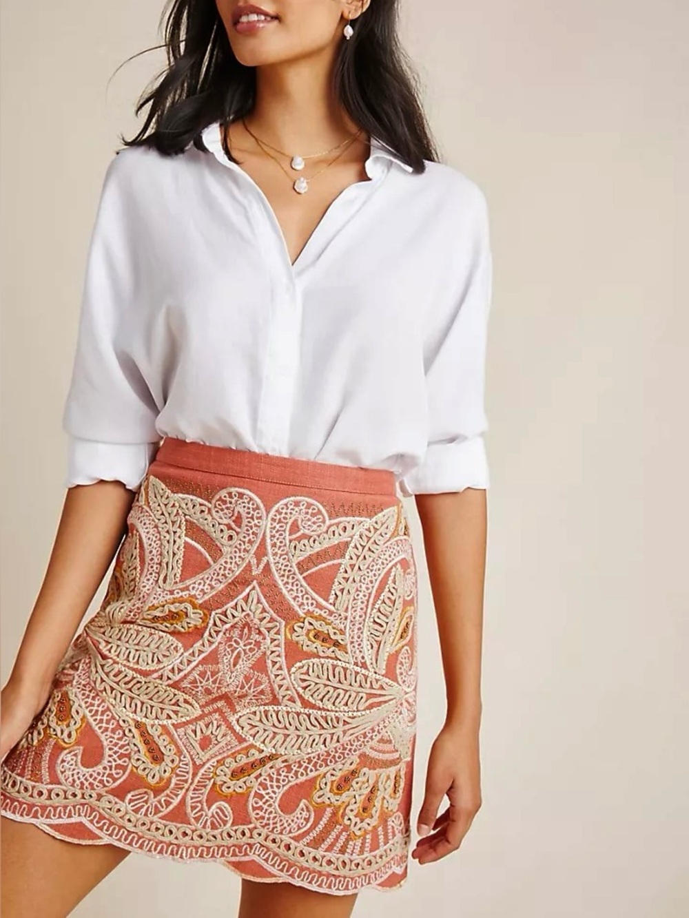Anthropologie Clotilde Embroidered Skirt W Beaded Embellishment, Sz 4